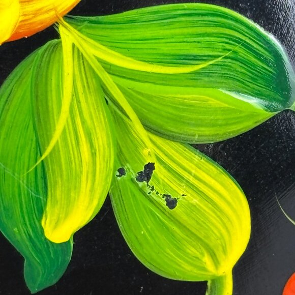 Vintage Khokhloma Trinket Box Hand Painted Folk Art Floral Wood Jewelry Box - Picture 10 of 10